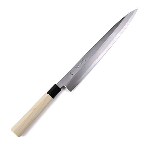 Syosaku Japanese Sushi Sashimi Chef Knife Kigami (Yellow Steel) No.2 D-Shape Magnolia Wood Handle, Yanagiba 11.8-inch (300mm) - Syosaku-Japan