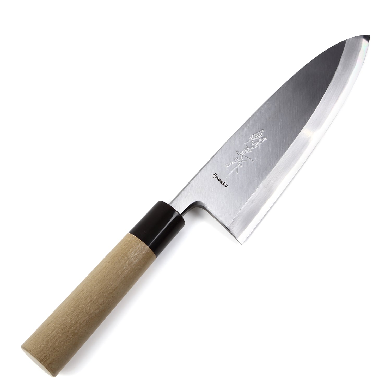 Syosaku Japanese Sushi Fillet Chef Knife Shiroko (White Steel) No.2 D-Shape Magnolia Wood Handle, Deba 7.7-inch (195mm) - Syosaku-Japan
