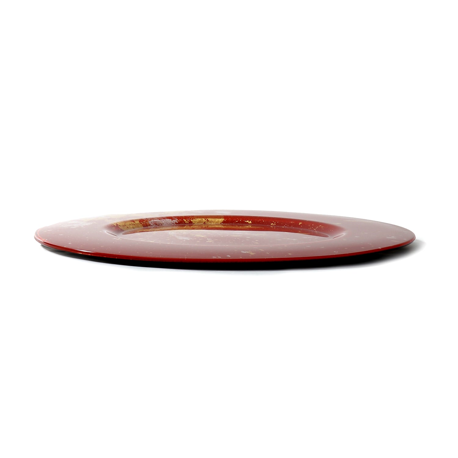 Syosaku Japanese Urushi Glass Charger Plate 13.9-inch (35cm) Vermilion with Gold Leaf, Dishwasher Safe