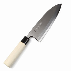 Syosaku Japanese Sushi Fillet Chef Knife Kigami (Yellow Steel) No.2 D-Shape Magnolia Wood Handle, Deba 7.7-inch (195mm) - Syosaku-Japan