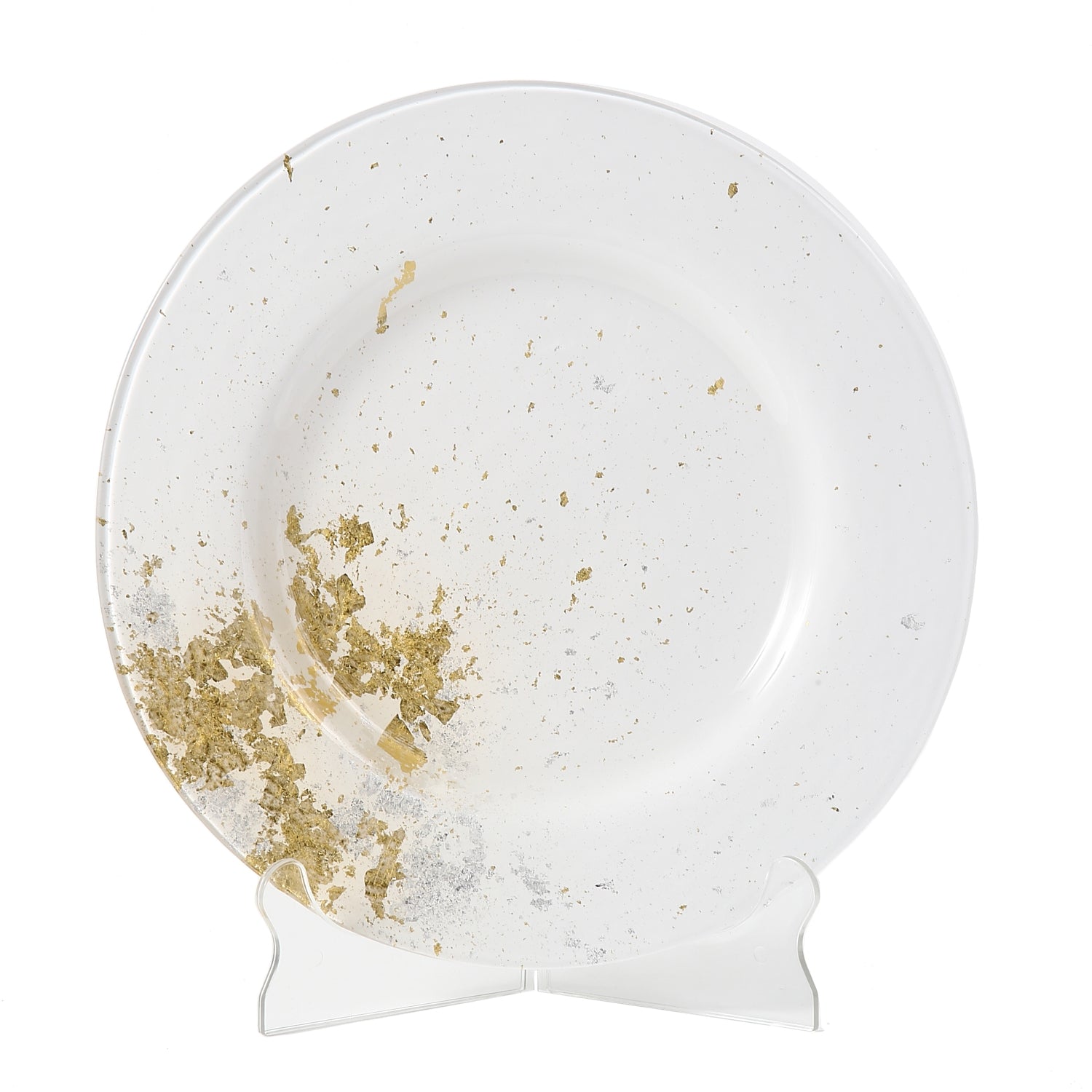 Syosaku Japanese Urushi Glass Dinner Plate 12.5-inch (32cm) Pure White with Gold Leaf, Dishwasher Safe