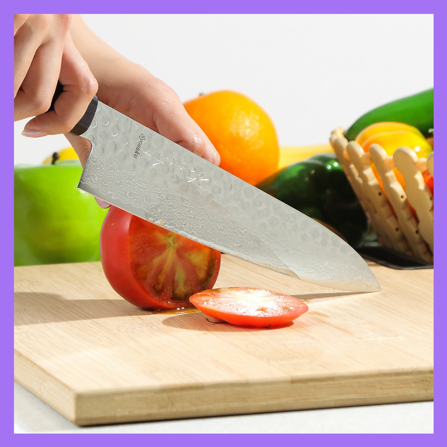 Syosaku Japanese Chef Knife Hammered Damascus VG-10 46 Layer Octagonal Walnut Handle, Gyuto 8.3-inch (210mm)