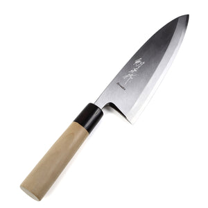 Syosaku Japanese Sushi Fillet Chef Knife Shiroko (White Steel) No.2 D-Shape Magnolia Wood Handle, Deba 7-inch (180mm) - Syosaku-Japan