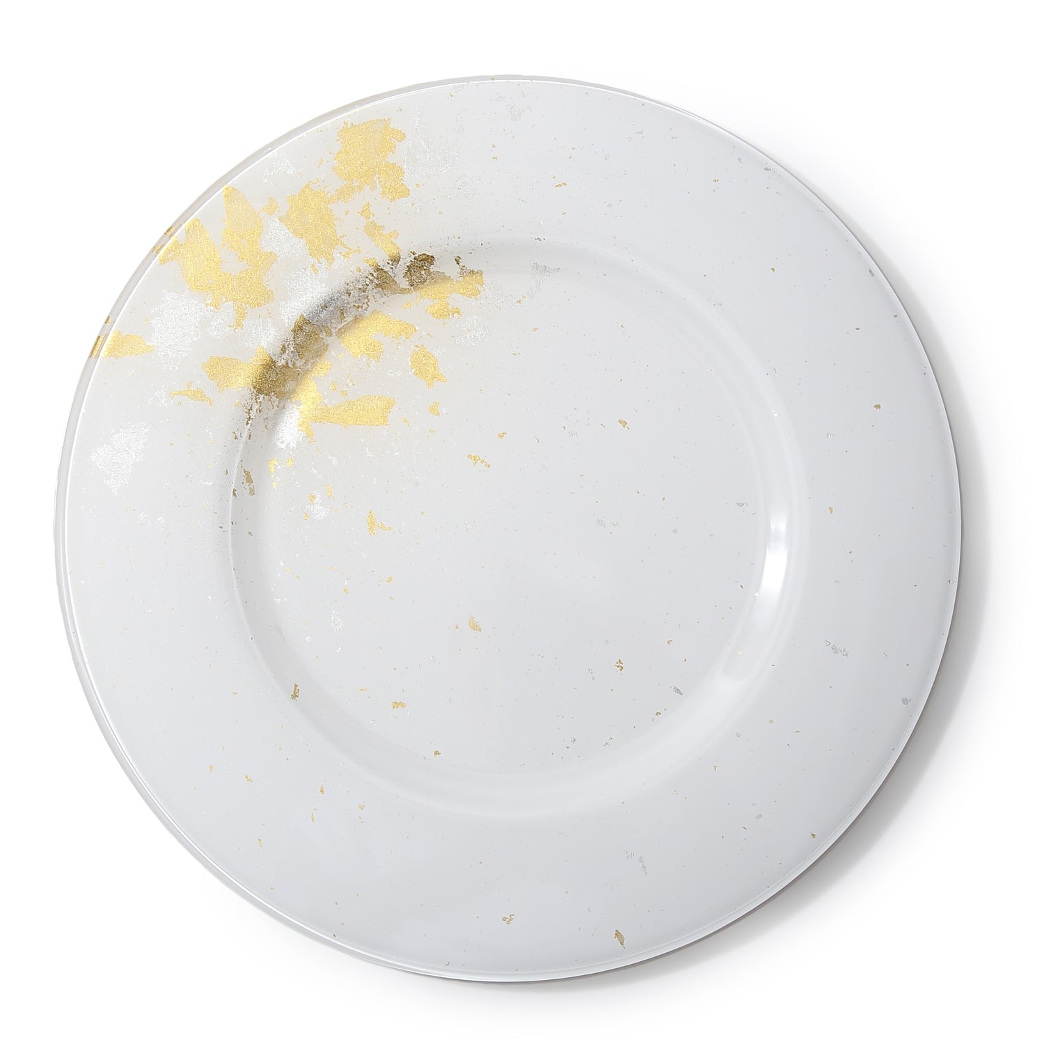 Syosaku Japanese Urushi Glass Charger Plate 13.9-inch (35cm) Pure White with Gold Leaf, Dishwasher Safe