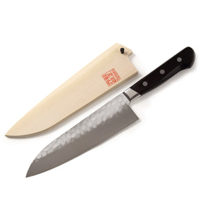 Syosaku Japanese Multi-Purpose Chef Knife Aoko (Blue Steel) No.2 Black Pakkawood Handle, Santoku 7-inch (180mm) with Magnolia Wood Sheath Saya Cover - Syosaku-Japan