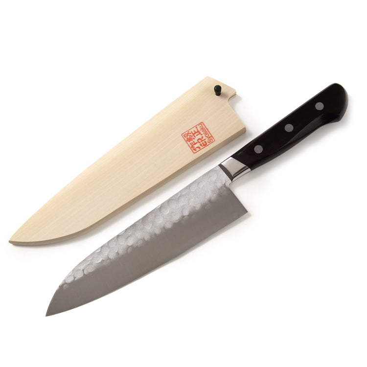 Syosaku Japanese Multi-Purpose Chef Knife Aoko (Blue Steel) No.2 Black Pakkawood Handle, Santoku 7-inch (180mm) with Magnolia Wood Sheath Saya Cover - Syosaku-Japan