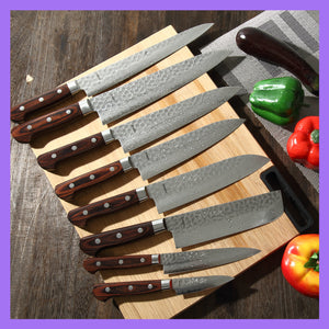 Syosaku Japanese Sujihiki Knife Hammered Damascus VG-10 16 Layer Mahogany Handle, Slicer 9.5-inch (240mm) - Syosaku-Japan
