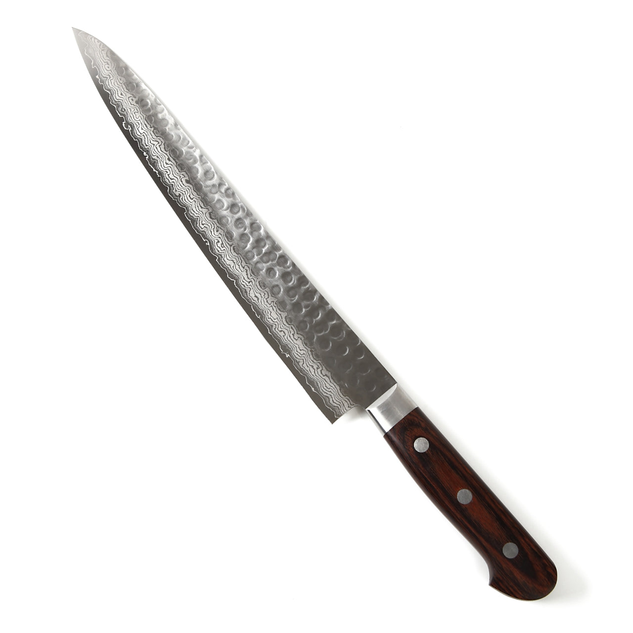 Syosaku Japanese Sujihiki Knife Hammered Damascus VG-10 16 Layer Mahogany Handle, Slicer 9.5-inch (240mm) - Syosaku-Japan