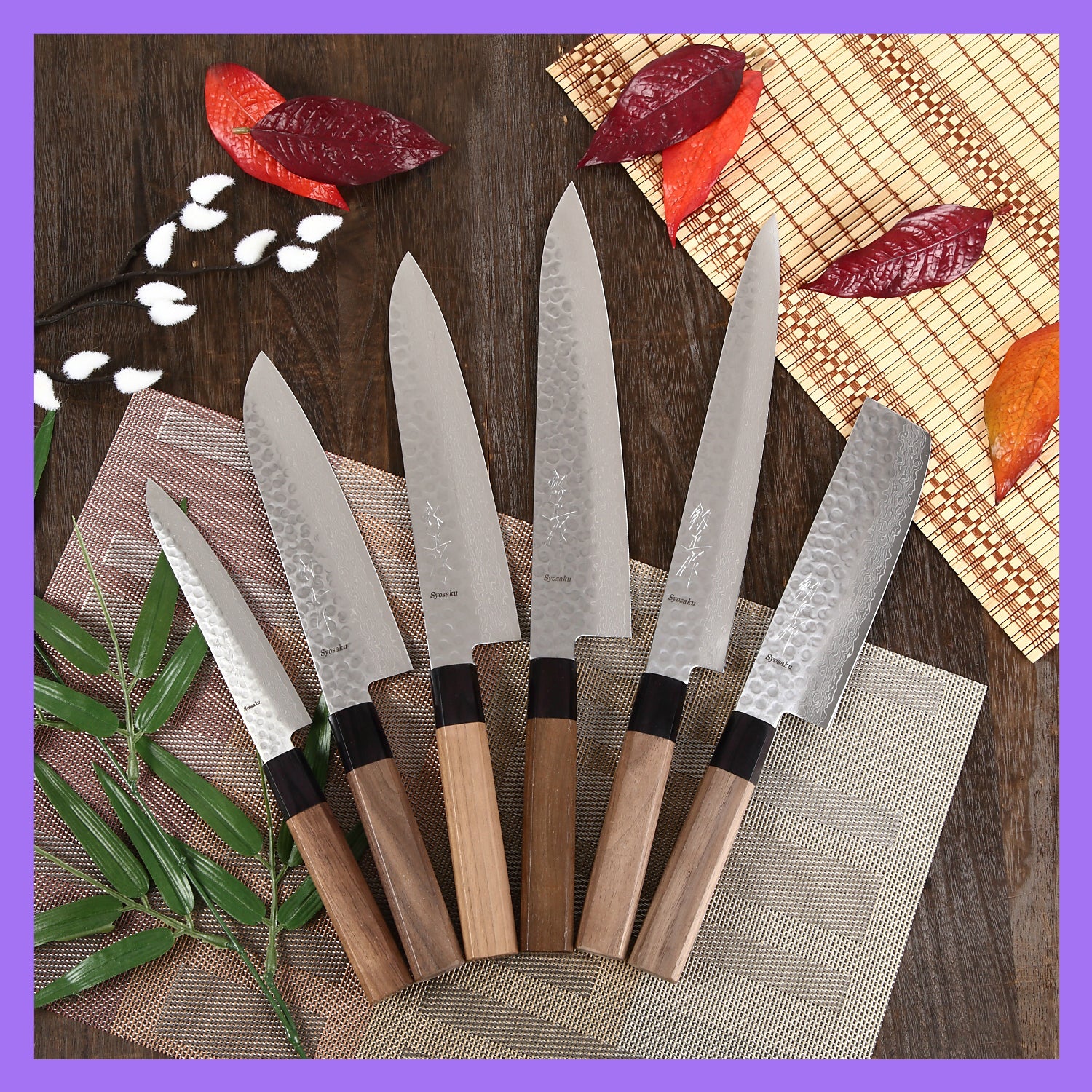 Syosaku Japanese Chef Knife Hammered Damascus VG-10 46 Layer Octagonal Walnut Handle, Gyuto 8.3-inch (210mm)