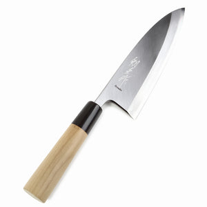Syosaku Japanese Sushi Fillet Chef Knife Shiroko (White Steel) No.2 D-Shape Magnolia Wood Handle, Deba 6-inch (150mm) - Syosaku-Japan