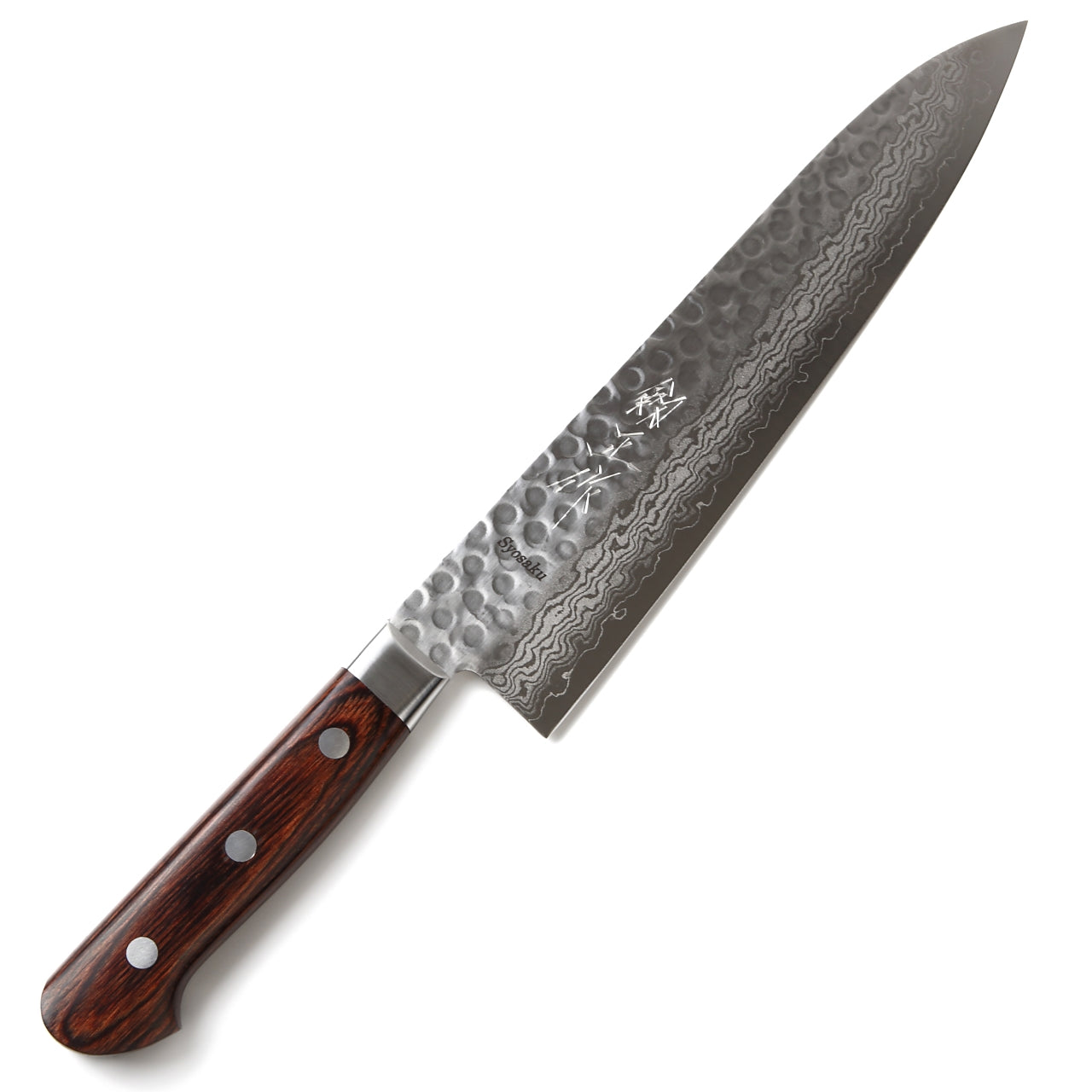 Syosaku Japanese Chef Knife Hammered Damascus VG-10 16 Layer Mahogany Handle, Gyuto 9.5-inch (240mm) - Syosaku-Japan