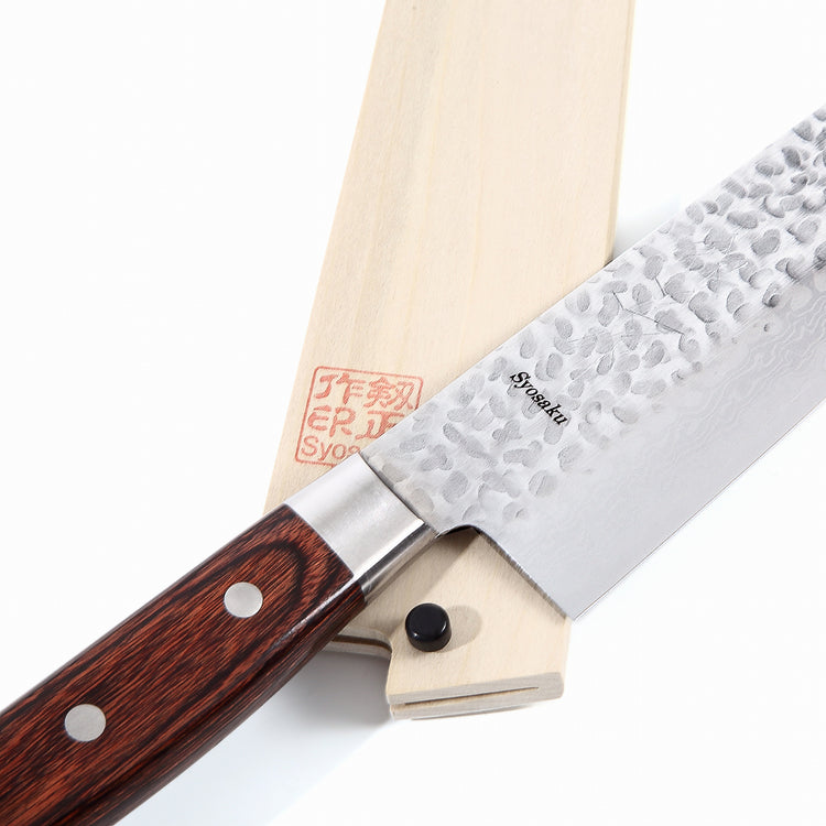 Syosaku Japanese Chef Knife Hammered Damascus VG-10 16 Layer Mahogany Handle, Gyuto 9.5-inch (240mm) with Magnolia Wood Sheath Saya Cover - Syosaku-Japan