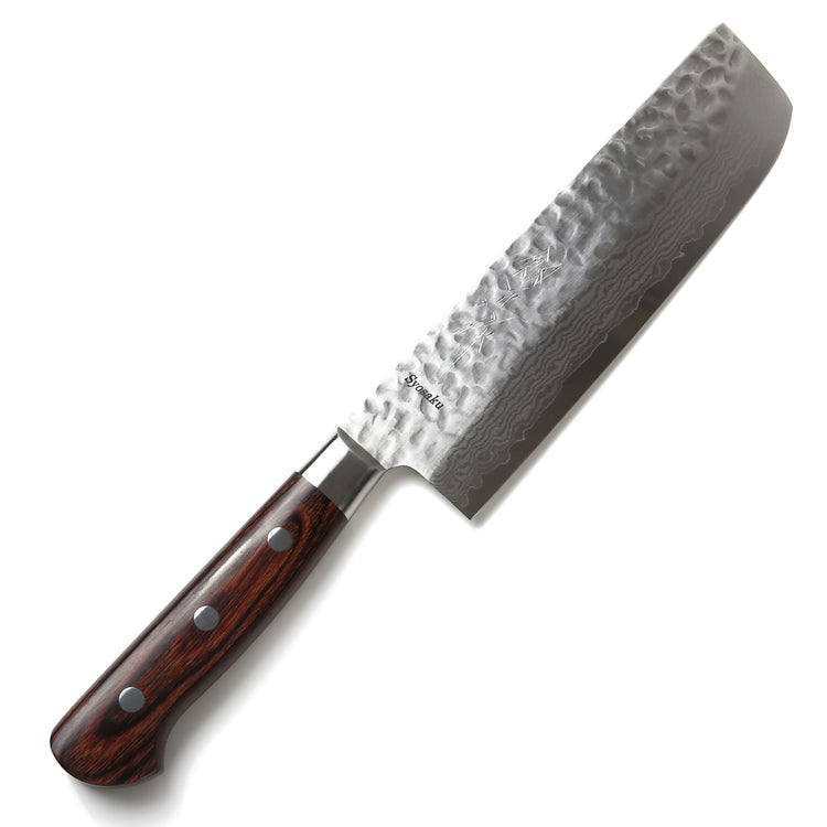 Syosaku Japanese Vegetable Knife Hammered Damascus VG-10 16 Layer Mahogany Handle, Nakiri 6.3-inch (160mm) - Syosaku-Japan