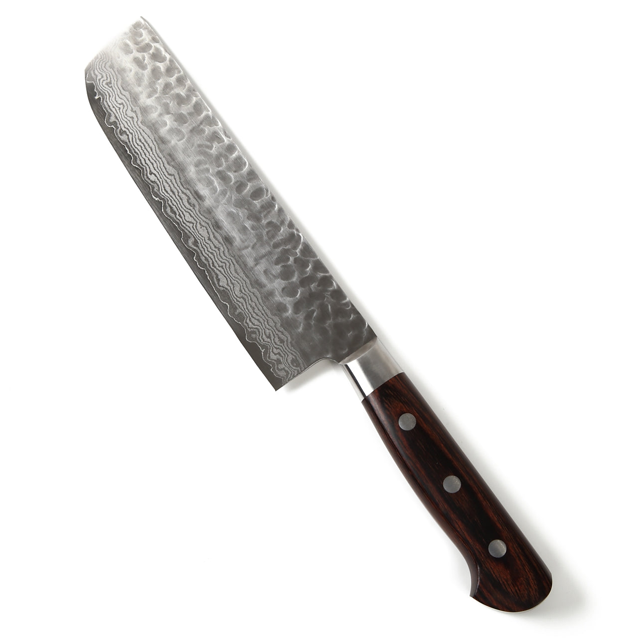 Syosaku Japanese Vegetable Knife Hammered Damascus VG-10 16 Layer Mahogany Handle, Nakiri 6.3-inch (160mm) - Syosaku-Japan