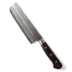 Syosaku Japanese Vegetable Knife Hammered Damascus VG-10 16 Layer Mahogany Handle, Nakiri 6.3-inch (160mm) - Syosaku-Japan
