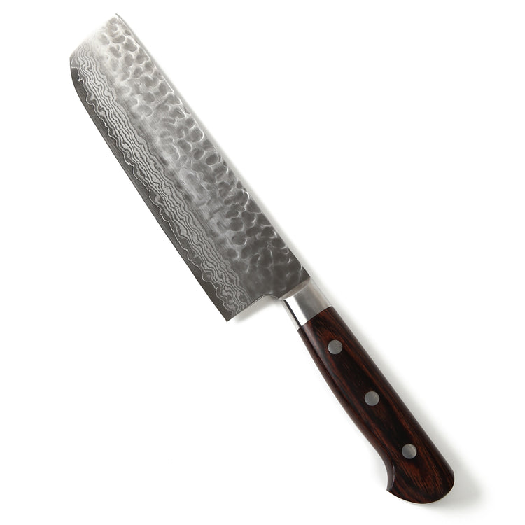 Syosaku Japanese Vegetable Knife Hammered Damascus VG-10 16 Layer Mahogany Handle, Nakiri 6.3-inch (160mm) - Syosaku-Japan