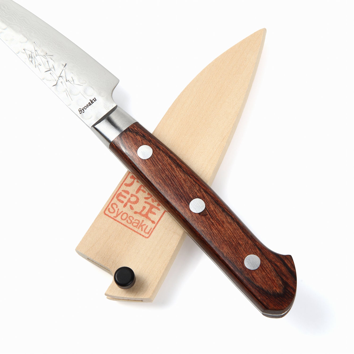 Syosaku Japanese Paring Knife Damascus VG-10 16 Layer Mahogany Handle, 3-inch (80mm) with Magnolia Wood Sheath Saya Cover - Syosaku-Japan