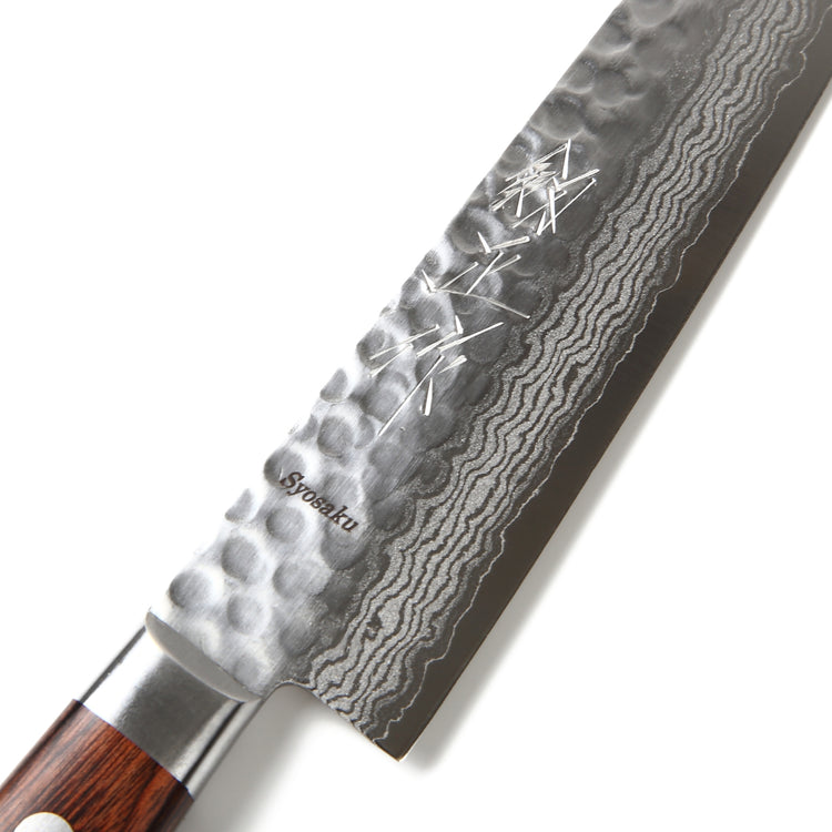 Syosaku Japanese Petty Knife Hammered Damascus VG-10 16 Layer Mahogany Handle, 5.3-inch (135mm) - Syosaku-Japan