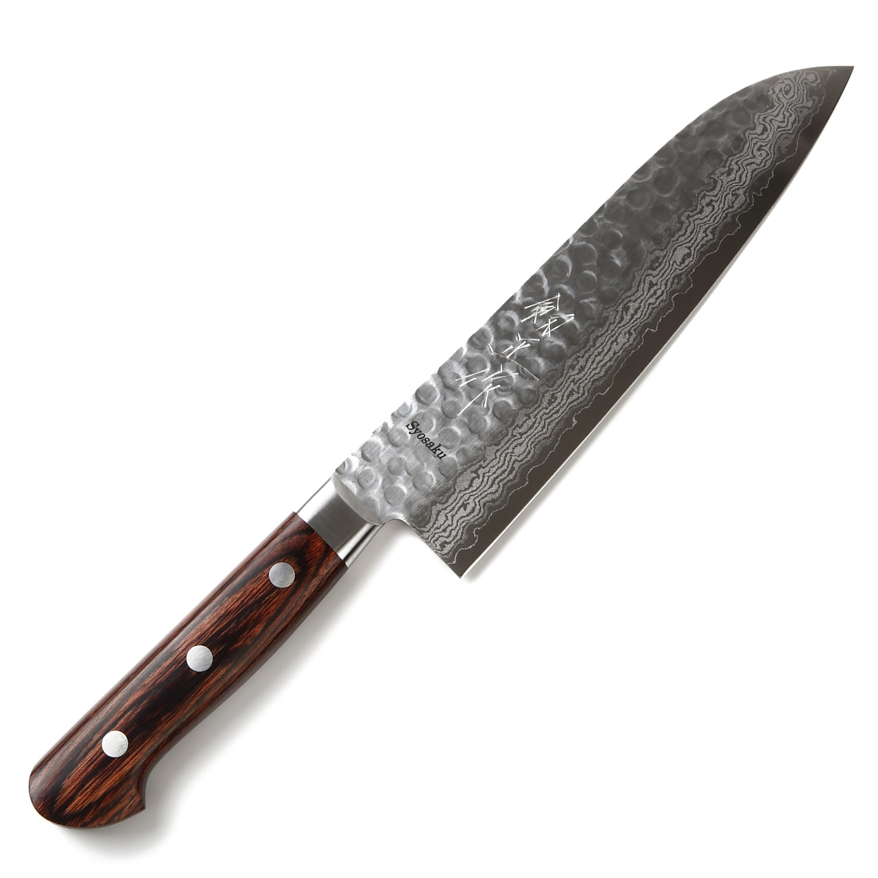 Syosaku Japanese Multi-Purpose Knife Hammered Damascus VG-10 16 Layer Mahogany Handle, Santoku 7-inch (180mm) - Syosaku-Japan
