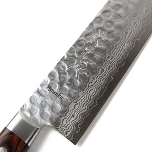 Syosaku Japanese Multi-Purpose Knife Hammered Damascus VG-10 16 Layer Mahogany Handle, Santoku 7-inch (180mm) - Syosaku-Japan