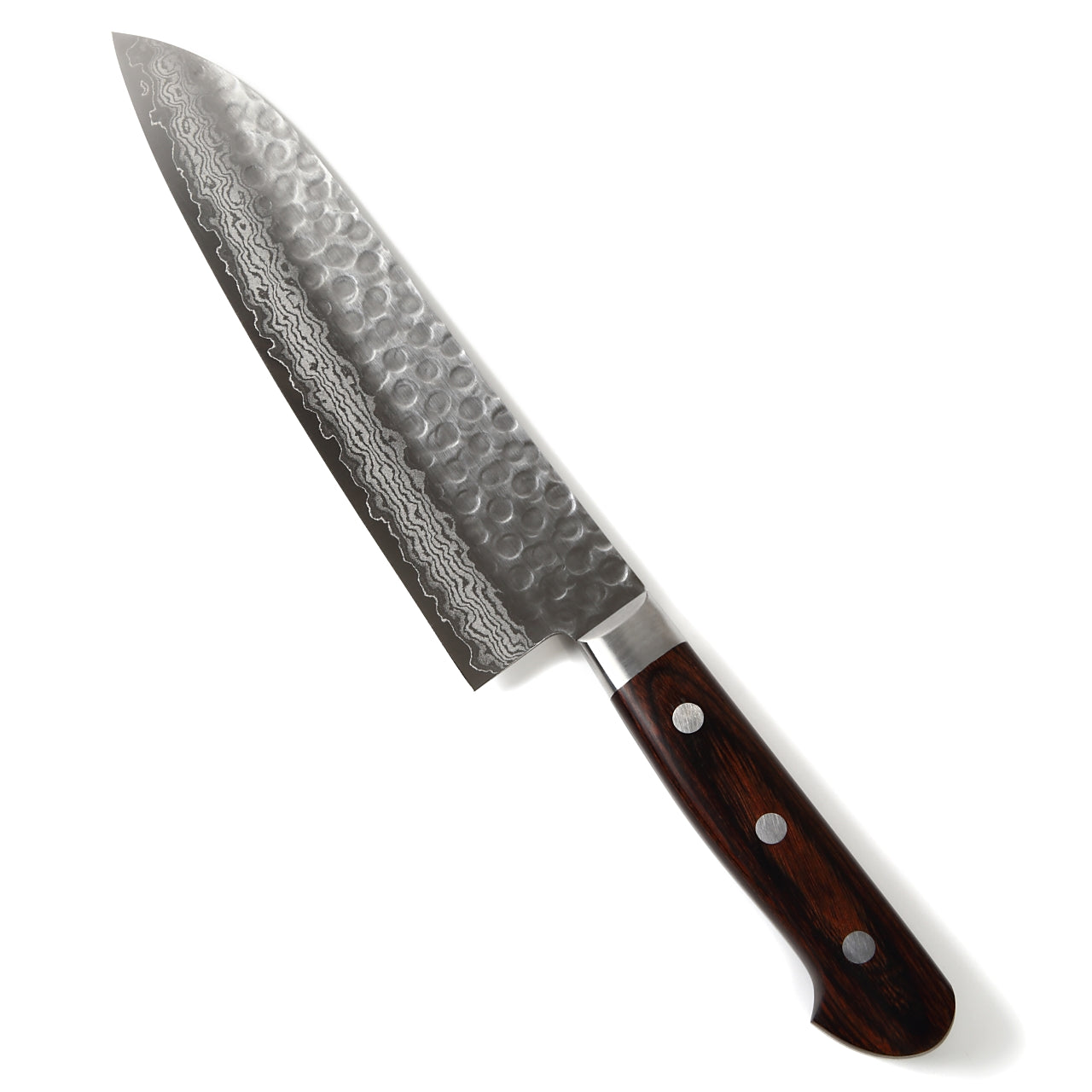 Syosaku Japanese Multi-Purpose Knife Hammered Damascus VG-10 16 Layer Mahogany Handle, Santoku 7-inch (180mm) - Syosaku-Japan