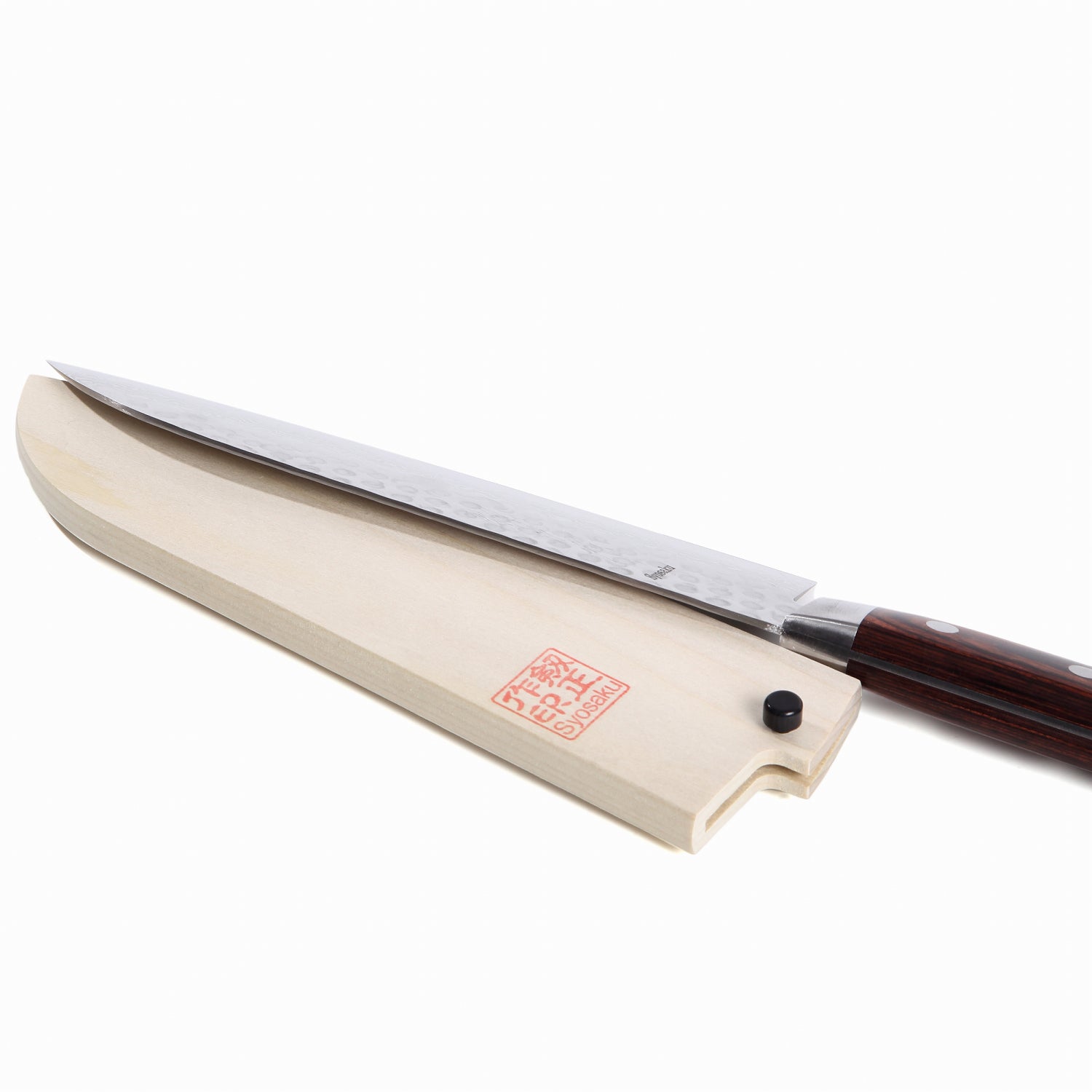 Syosaku Japanese Multi-Purpose Knife Hammered Damascus VG-10 16 Layer Mahogany Handle, Santoku 7-inch (180mm) with Magnolia Wood Sheath Saya Cover - Syosaku-Japan