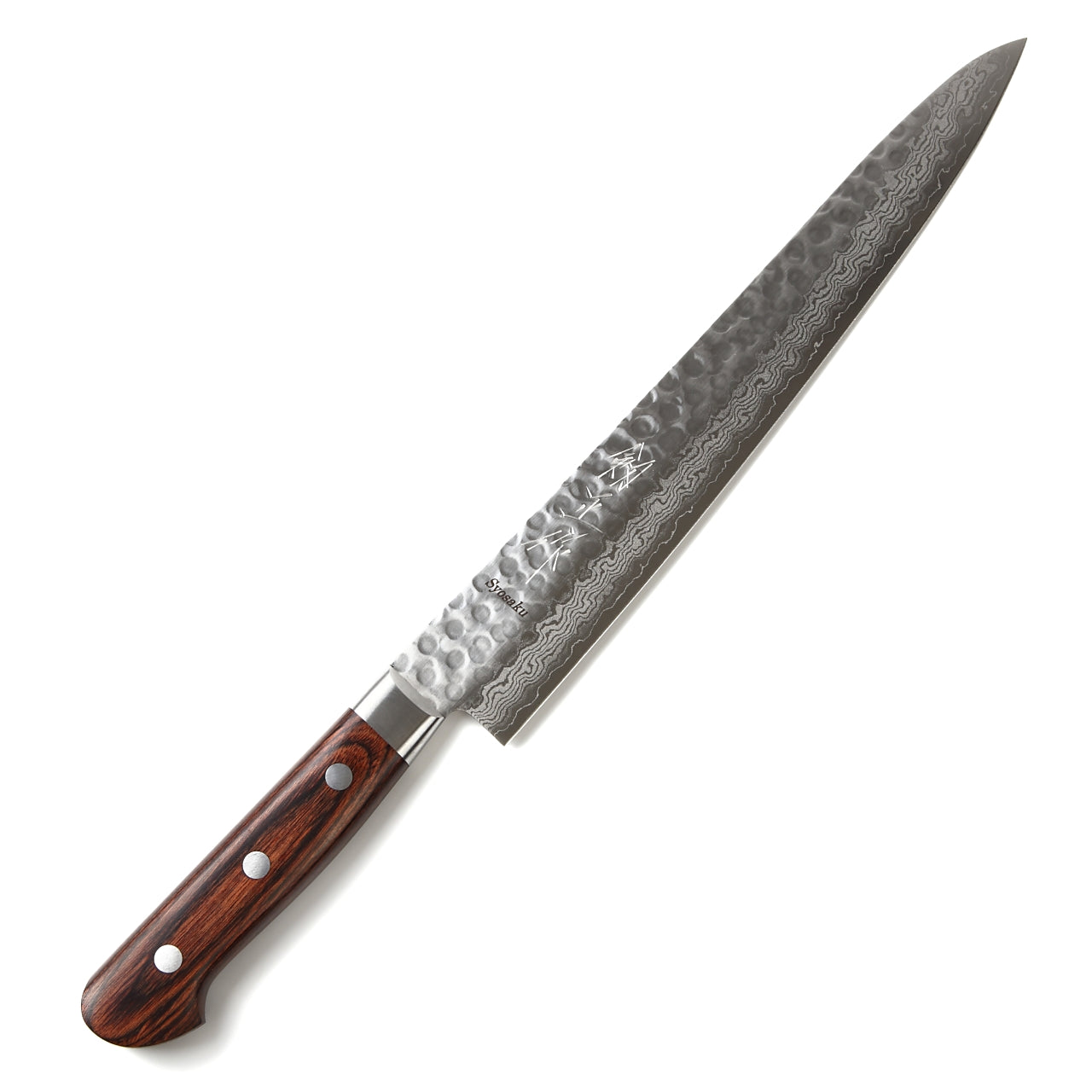 Syosaku Japanese Sujihiki Knife Hammered Damascus VG-10 16 Layer Mahogany Handle, Slicer 9.5-inch (240mm) - Syosaku-Japan