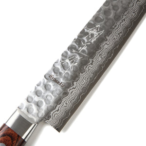 Syosaku Japanese Sujihiki Knife Hammered Damascus VG-10 16 Layer Mahogany Handle, Slicer 9.5-inch (240mm) - Syosaku-Japan