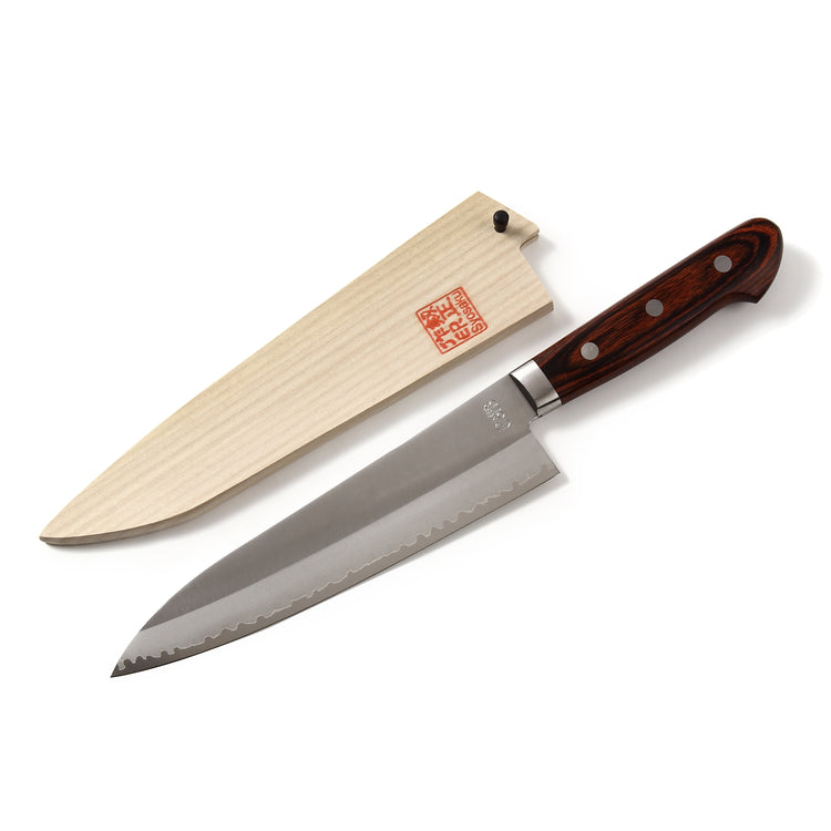 Syosaku Japanese Chef Knife VG-1 Gold Stainless Steel Mahogany Handle, Gyuto 7-inch (180mm) with Magnolia Wood Sheath Saya Cover - Syosaku-Japan