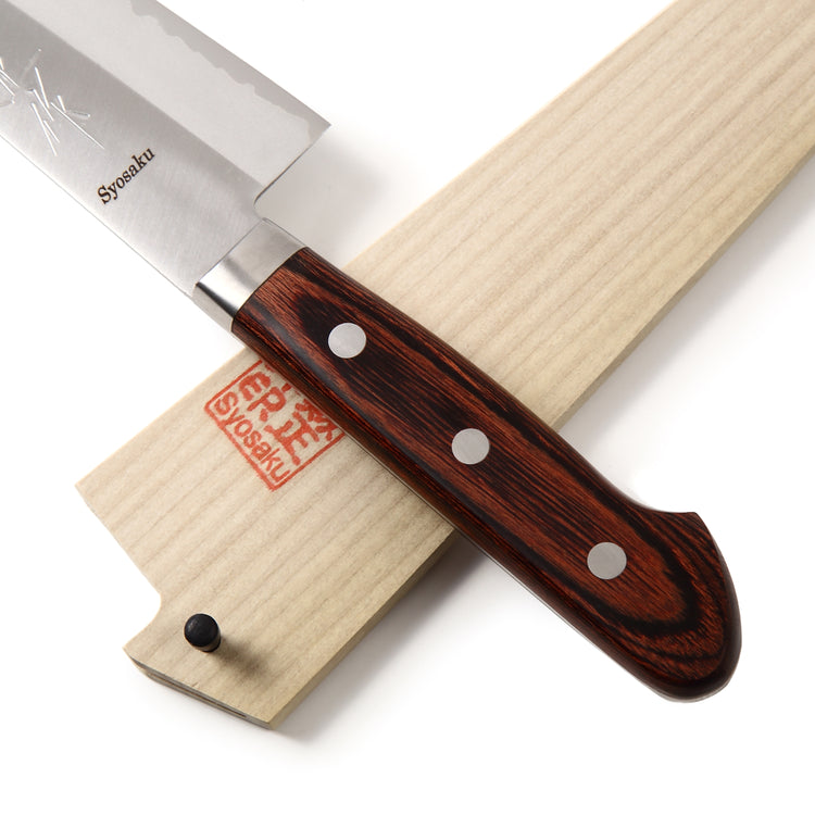 Syosaku Japanese Chef Knife VG-1 Gold Stainless Steel Mahogany Handle, Gyuto 7-inch (180mm) with Magnolia Wood Sheath Saya Cover - Syosaku-Japan