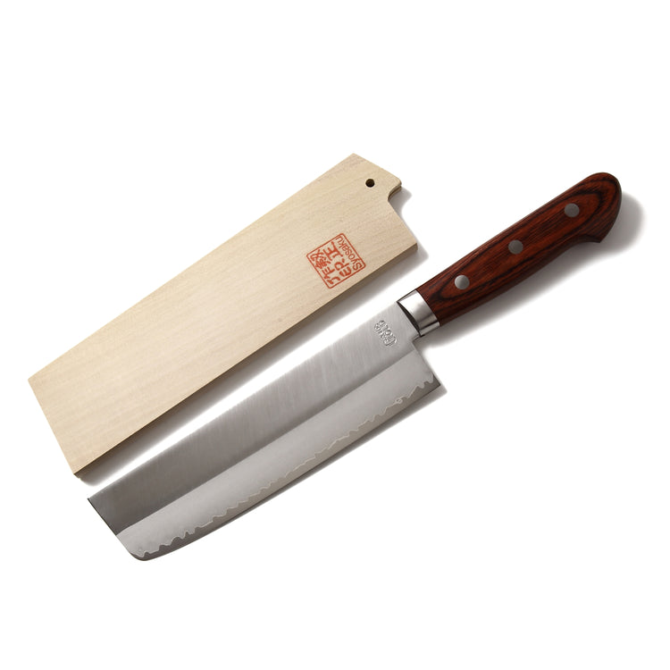Syosaku Japanese Vegetable Knife VG-1 Gold Stainless Steel Mahogany Handle, Nakiri 6.3-inch (160mm) with Magnolia Wood Sheath Saya Cover - Syosaku-Japan