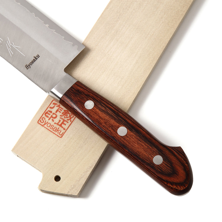 Syosaku Japanese Vegetable Knife VG-1 Gold Stainless Steel Mahogany Handle, Nakiri 6.3-inch (160mm) with Magnolia Wood Sheath Saya Cover - Syosaku-Japan
