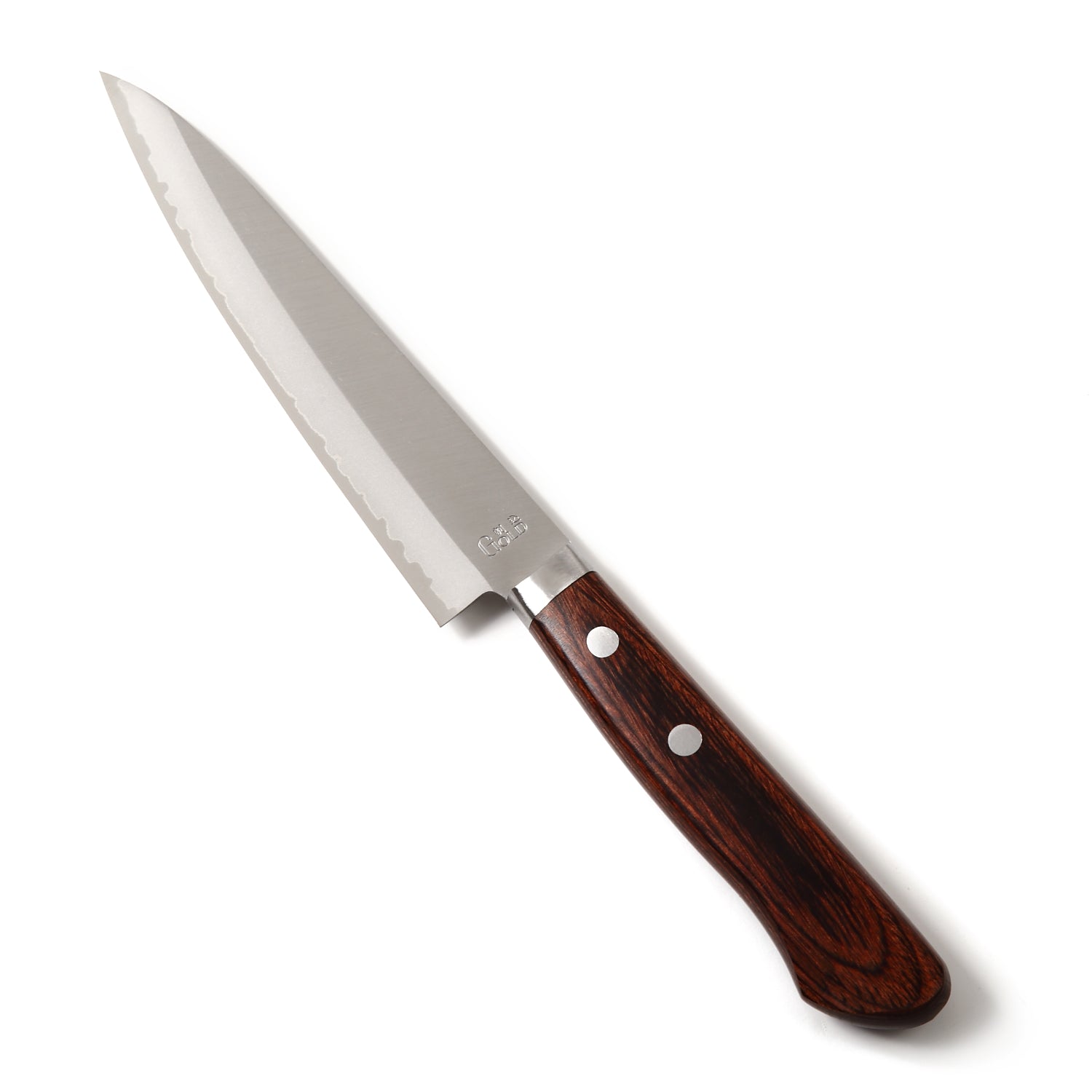 Syosaku Japanese Petty Knife VG-1 Gold Stainless Steel Mahogany Handle, 5.3-inch (135mm) - Syosaku-Japan