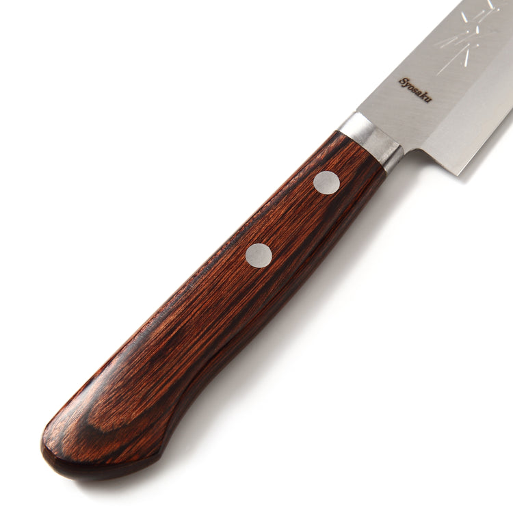 Syosaku Japanese Petty Knife VG-1 Gold Stainless Steel Mahogany Handle, 5.3-inch (135mm) - Syosaku-Japan