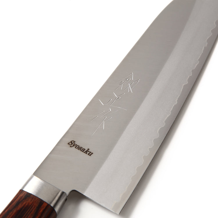 Syosaku Japanese Multi-Purpose Chef Knife VG-1 Gold Stainless Steel Mahogany Handle, Santoku 6.5-inch (165mm) - Syosaku-Japan