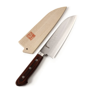 Syosaku Japanese Multi-Purpose Chef Knife VG-1 Gold Stainless Steel Mahogany Handle, Santoku 6.5-inch (165mm) with Magnoila Wood Sheath Saya Cover - Syosaku-Japan