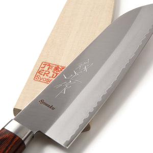 Syosaku Japanese Multi-Purpose Chef Knife VG-1 Gold Stainless Steel Mahogany Handle, Santoku 6.5-inch (165mm) with Magnoila Wood Sheath Saya Cover - Syosaku-Japan