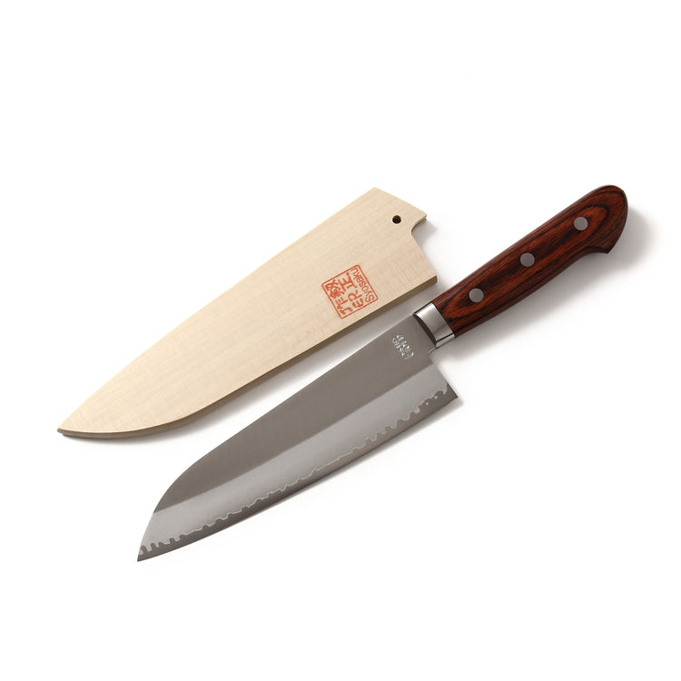 Syosaku Japanese Multi-Purpose Chef Knife VG-1 Gold Stainless Steel Mahogany Handle, Santoku 6.5-inch (165mm) with Magnoila Wood Sheath Saya Cover - Syosaku-Japan