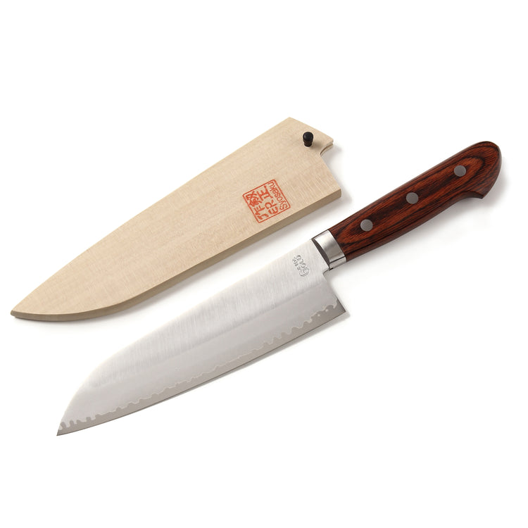Syosaku Japanese Multi-Purpose Chef Knife VG-1 Gold Stainless Steel Mahogany Handle, Santoku 6.5-inch (165mm) with Magnoila Wood Sheath Saya Cover - Syosaku-Japan