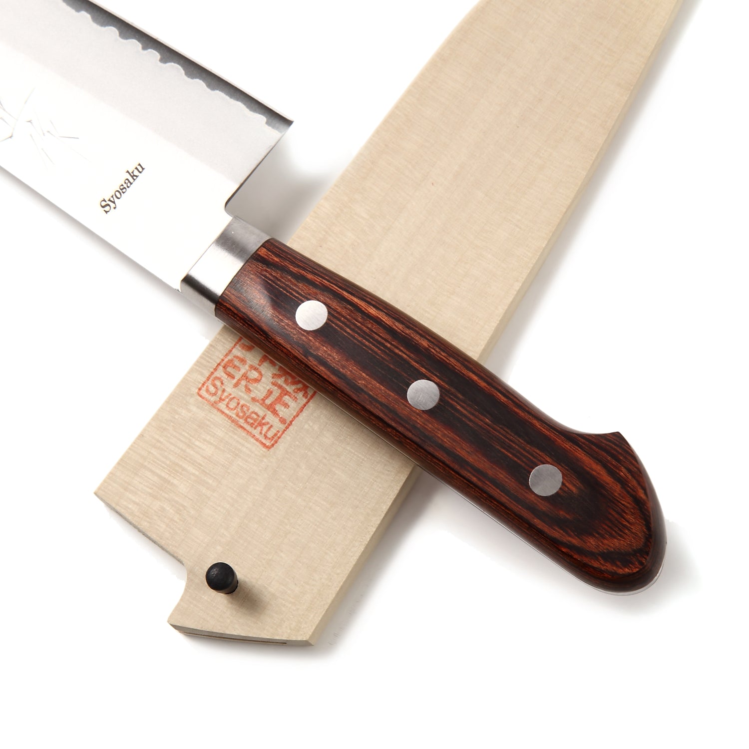 Syosaku Japanese Multi-Purpose Chef Knife VG-1 Gold Stainless Steel Mahogany Handle, Santoku 6.5-inch (165mm) with Magnoila Wood Sheath Saya Cover - Syosaku-Japan
