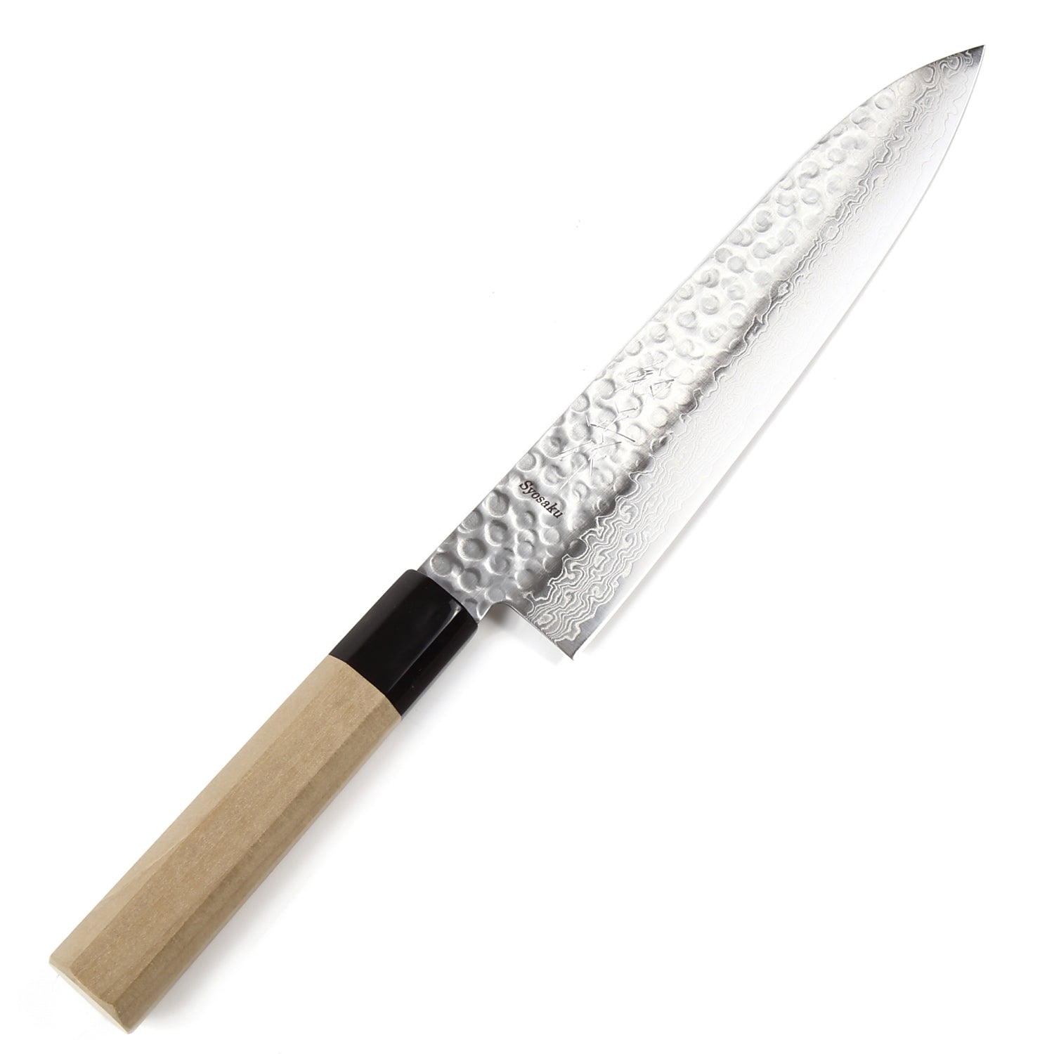 Syosaku Japanese Chef Knife Hammered Damascus VG-10 46 Layer Octagonal Magnolia Wood Handle, Gyuto 8.3-inch (210mm) - Syosaku-Japan