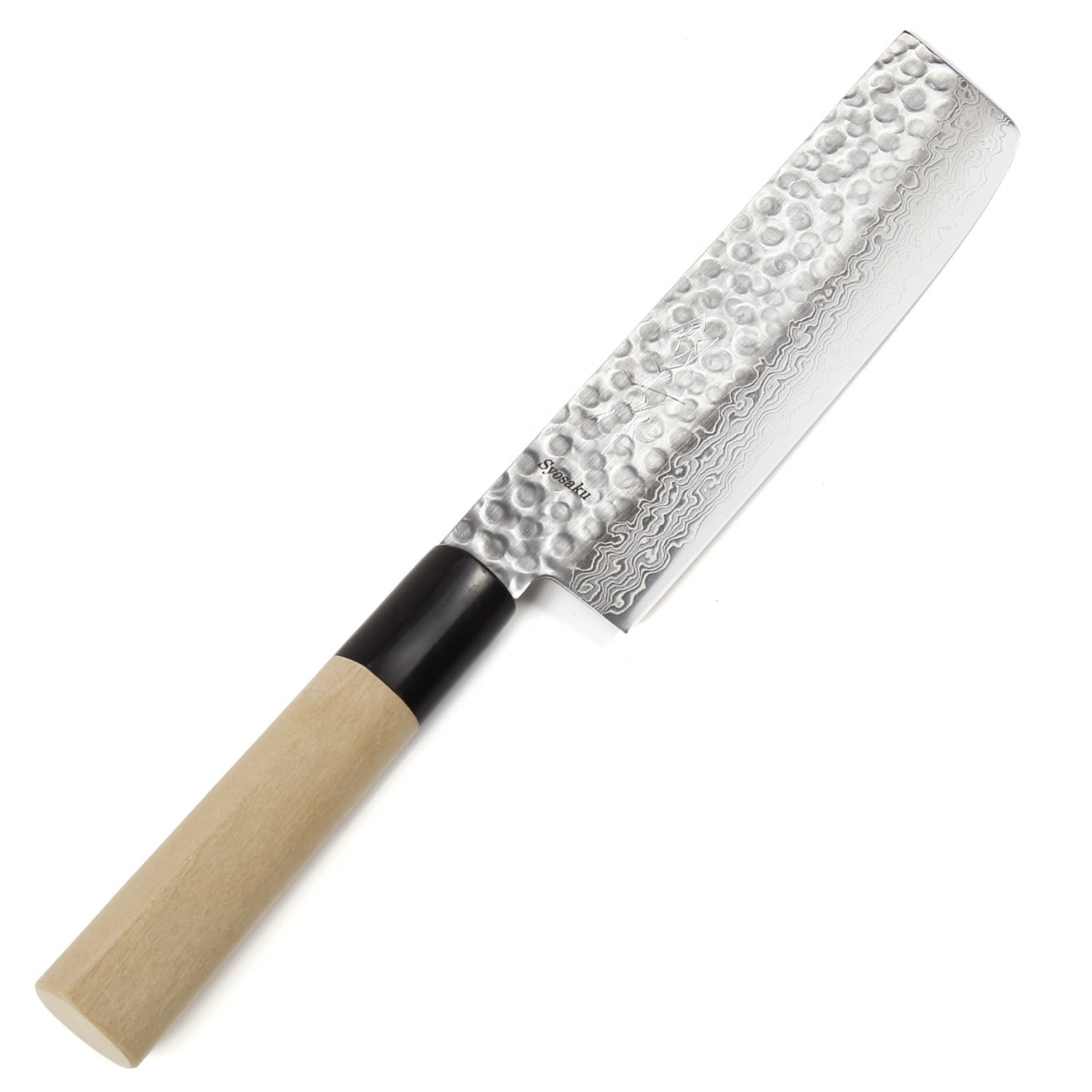 Syosaku Japanese Vegetable Knife Hammered Damascus VG-10 46 Layer D-Shape Magnolia Wood Handle, Nakiri 6.3-inch (160mm) - Syosaku-Japan