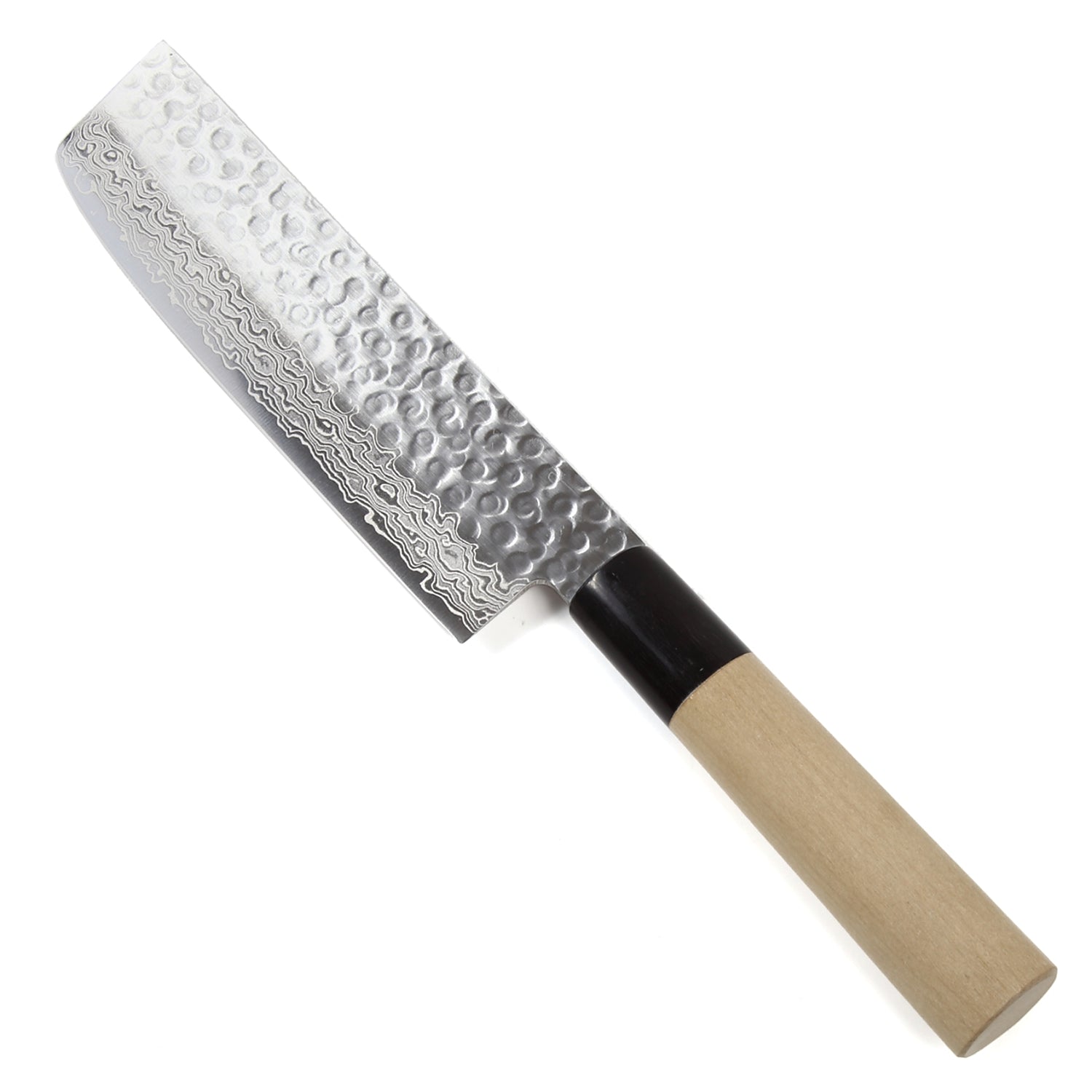 Syosaku Japanese Vegetable Knife Hammered Damascus VG-10 46 Layer D-Shape Magnolia Wood Handle, Nakiri 6.3-inch (160mm) - Syosaku-Japan