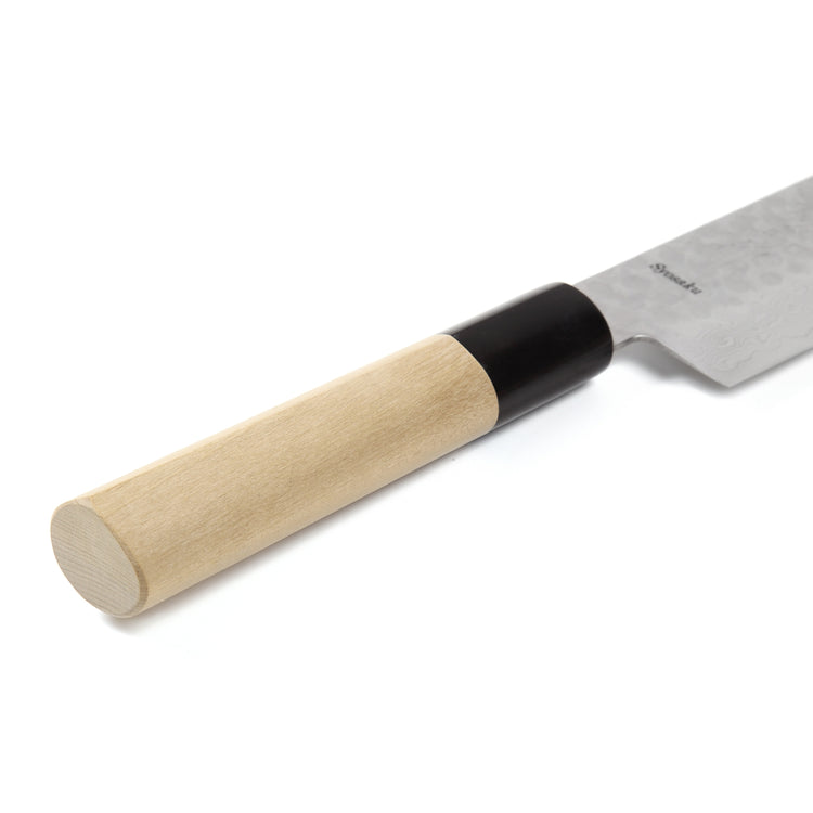 Syosaku Japanese Vegetable Knife Hammered Damascus VG-10 46 Layer D-Shape Magnolia Wood Handle, Nakiri 6.3-inch (160mm) - Syosaku-Japan