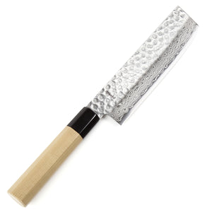 Syosaku Japanese Vegetable Knife Hammered Damascus VG-10 46 Layer Octagonal Magnolia Wood Handle, Nakiri 6.3-inch (160mm) - Syosaku-Japan