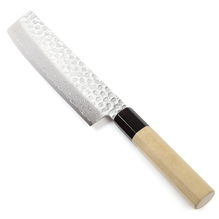 Syosaku Japanese Vegetable Knife Hammered Damascus VG-10 46 Layer Octagonal Magnolia Wood Handle, Nakiri 6.3-inch (160mm) - Syosaku-Japan