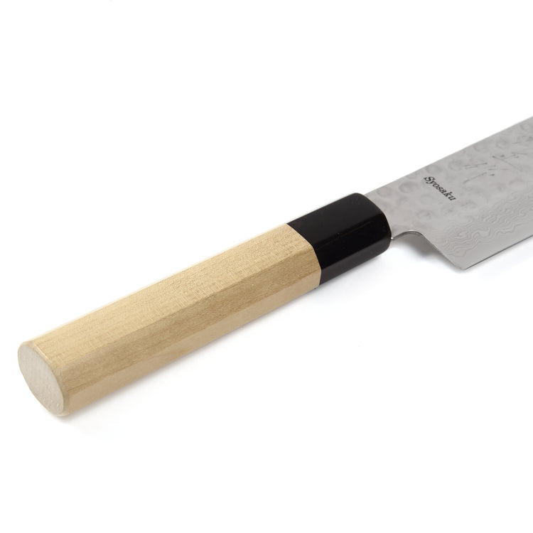 Syosaku Japanese Vegetable Knife Hammered Damascus VG-10 46 Layer Octagonal Magnolia Wood Handle, Nakiri 6.3-inch (160mm) - Syosaku-Japan
