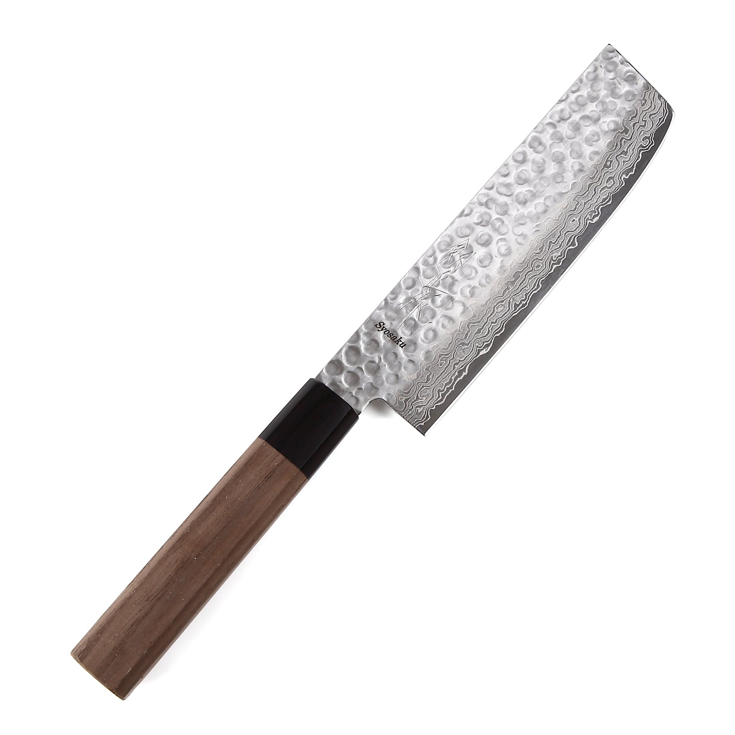 Syosaku Japanese Vegetable Knife Hammered Damascus VG-10 46 Layer Octagonal Walnut Handle, Nakiri 6.3-inch (160mm) - Syosaku-Japan