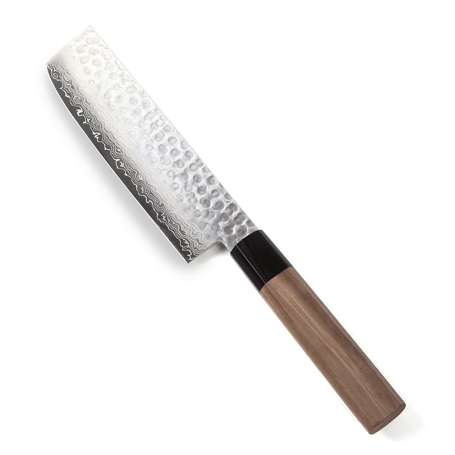 Syosaku Japanese Vegetable Knife Hammered Damascus VG-10 46 Layer Octagonal Walnut Handle, Nakiri 6.3-inch (160mm) - Syosaku-Japan