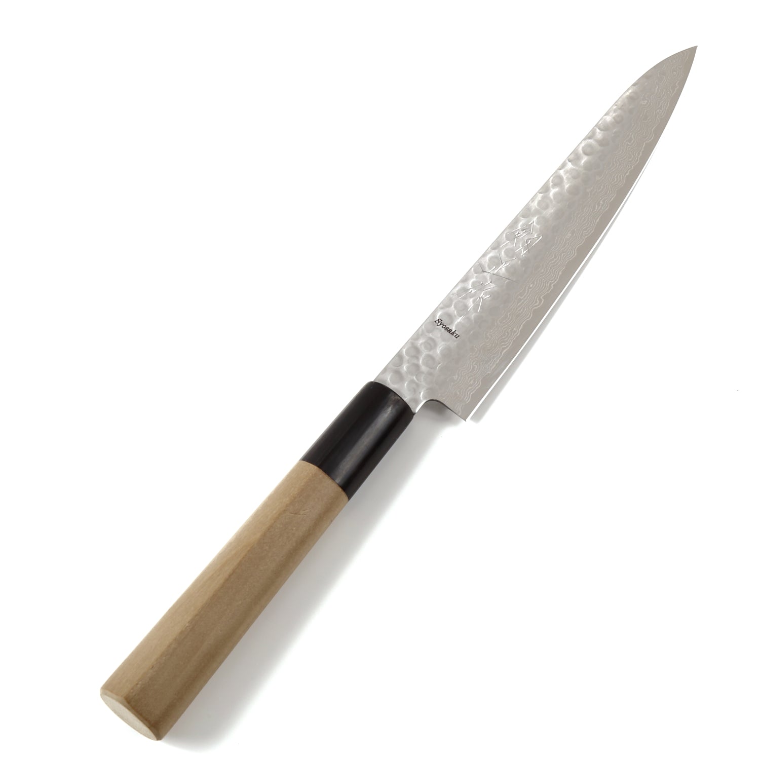 Syosaku Japanese Petty Knife Hammered Damascus VG-10 46 Layer D-Shape Magnolia Wood Handle, 6-inch (150mm) - Syosaku-Japan